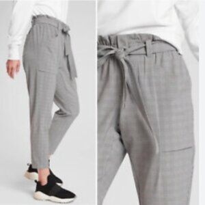 ATHLETA Plaid Skyline Paper-Bag High Waist Tie Belt Lightweight Crop Pants Sz 14